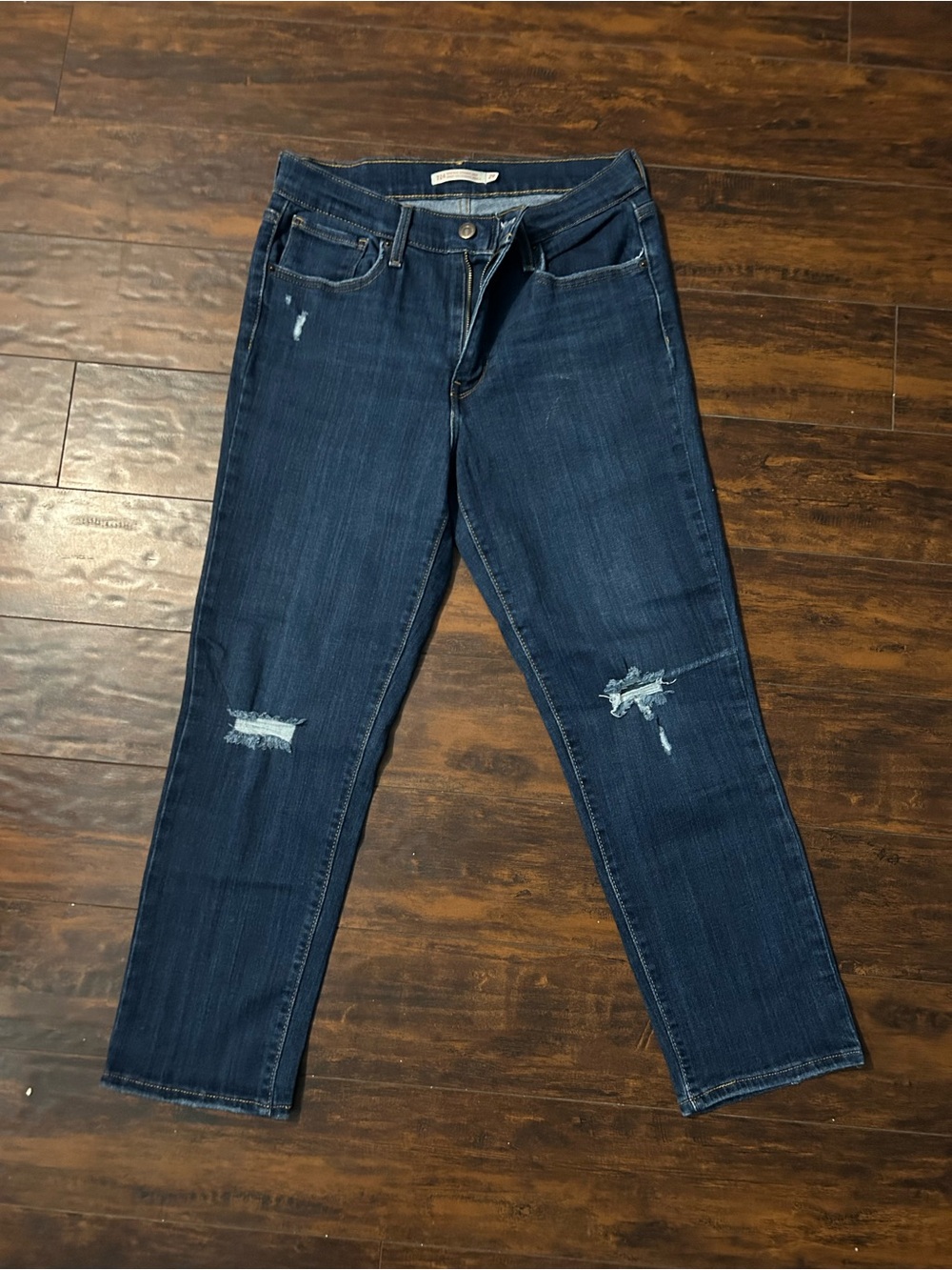 Levi's Dark Blue Distressed Ankle Jeans